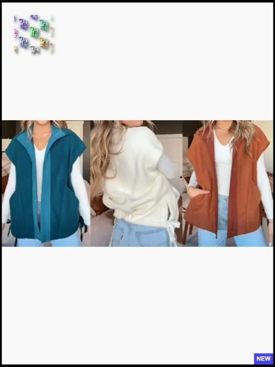 Oversized Fleece Vest Sherpa Jacket Sleeveless Button Down Casual Outerwear - Picture 2 of 7